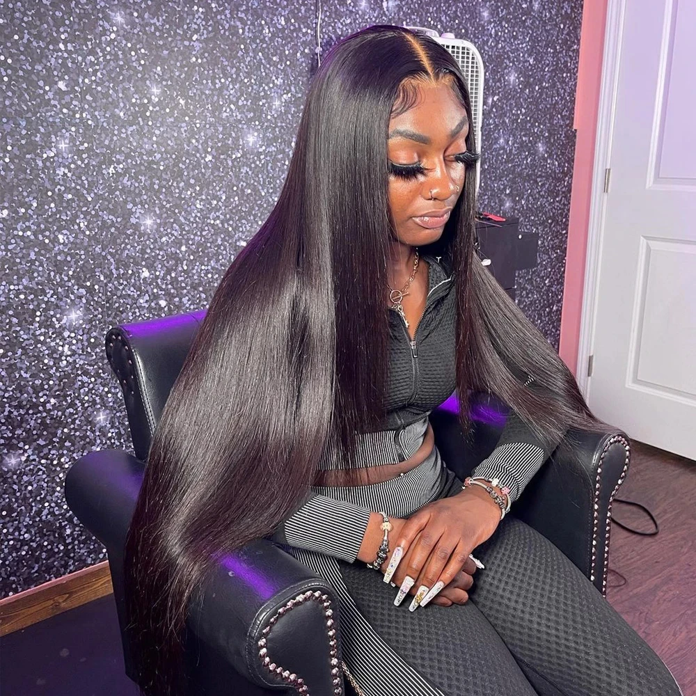 13x6 Lace Front Human Hair Wigs 30 34 Inch HD Lace Frontal Wig Transparent Pre Plucked Bone Straight Wigs For Black Women