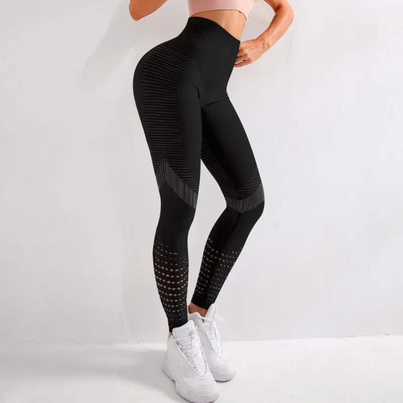Pantalon de Yoga sans couture pour femmes, taille haute, élastique, Fitness, course à pied, lignes Sexy, levage des fesses, pantalon serré de sport