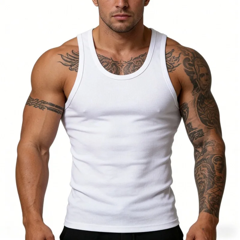 Tank Top Men Cottonmen Racerback Youth Slim Fit Bottompure Color Sleeveless Sports Vest Tank Top Men