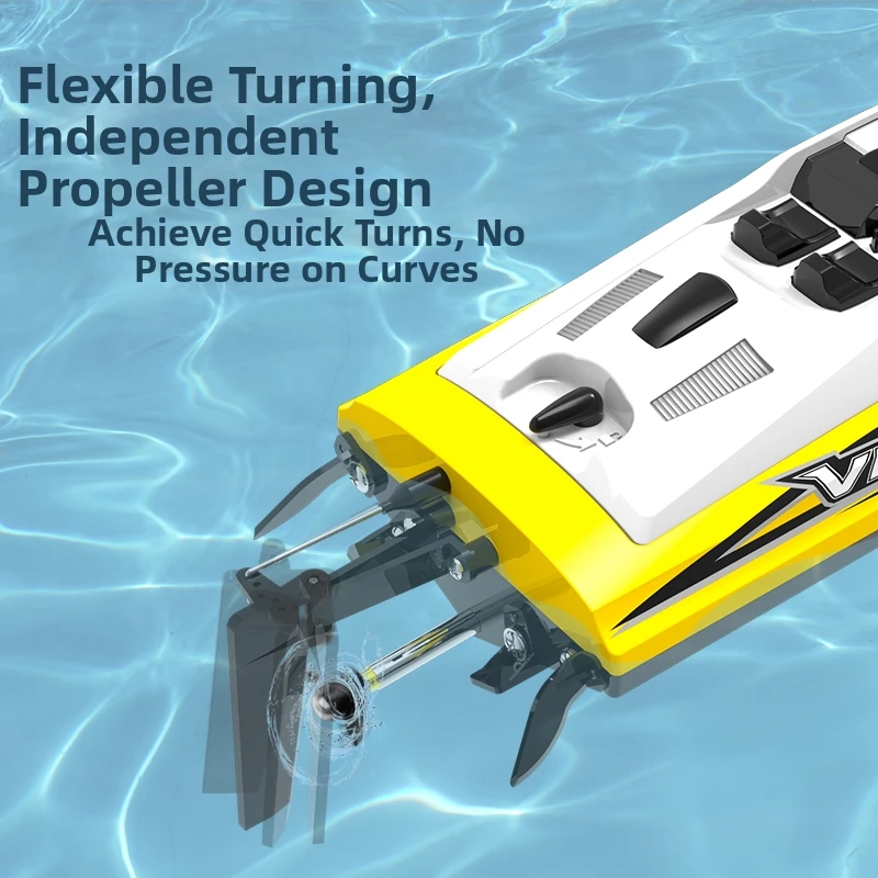 Full-scale remote-controlled speedboat with high horsepower, waterproof, equipped with rudder, self-folding, children's toy boat