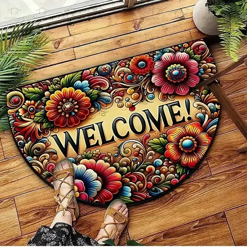 Boho Half Round Carpet Living Room Entryway Floor Mat Non Slip Dirty Resistant Home Decoration Door Rugs Floor Mat