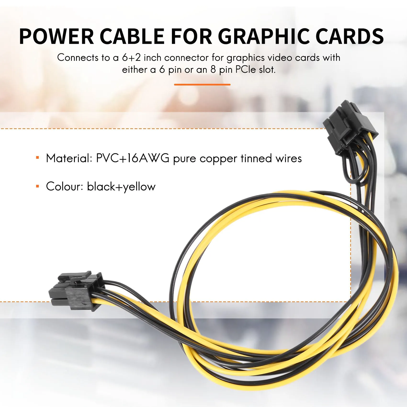 

10Pcs 16AWG 6 Pin PCI-E To 8 Pin (6+2) PCI-E (Male To Male) GPU Power Cable For HP Server Breakout Board For Mining