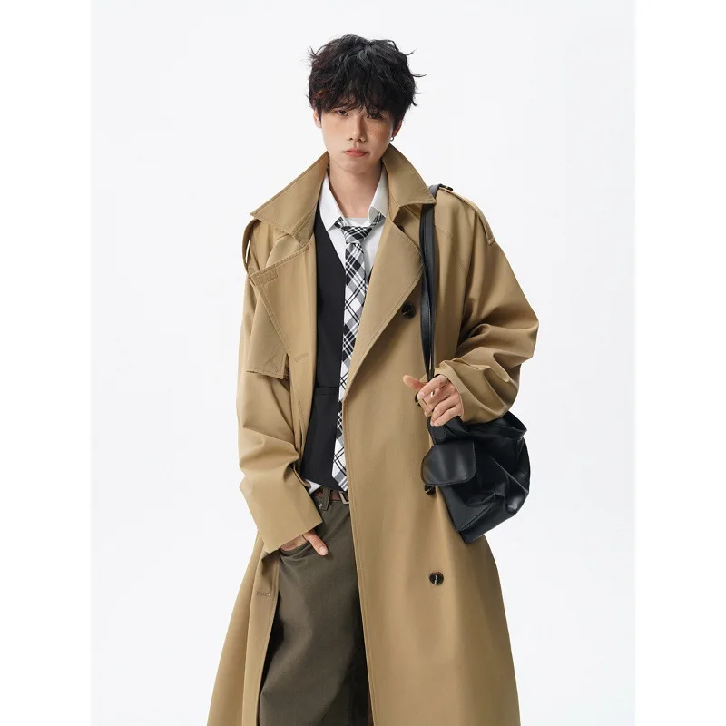 

High Quality Trench Coat Men's Spring Autumn Medium Long British Knee Coat
