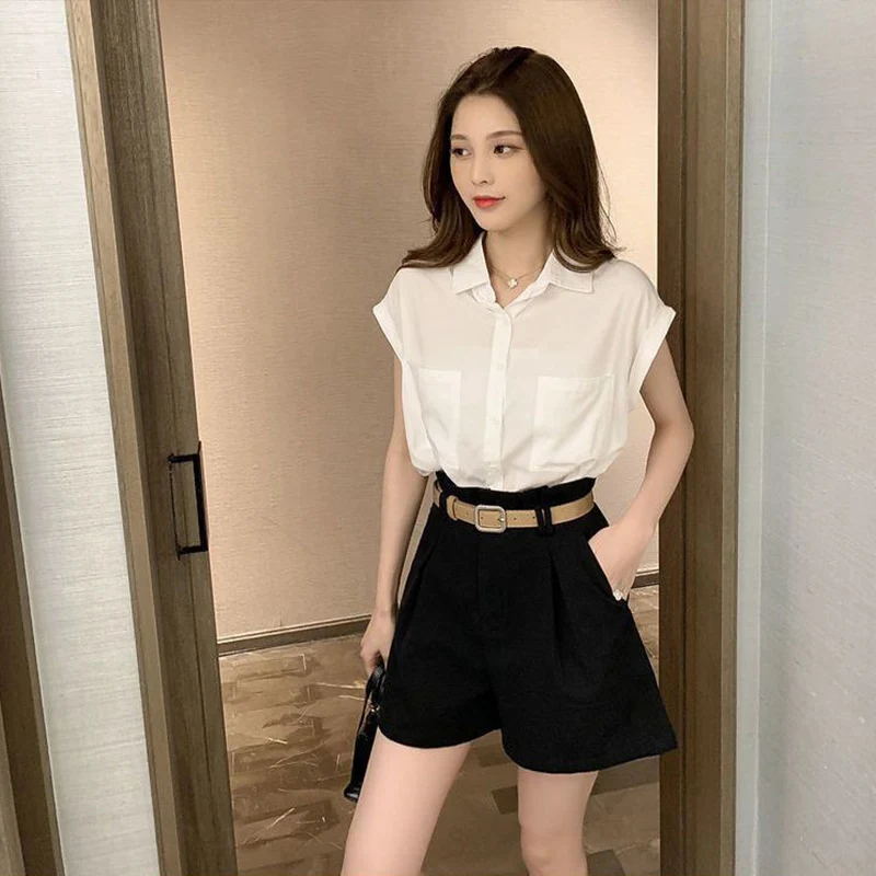 Summer Casual Fashion Women\'s Short Sleeve Shirt Solid Young Style Elegant Lady Commute Temperament Loose South Korea Style Top