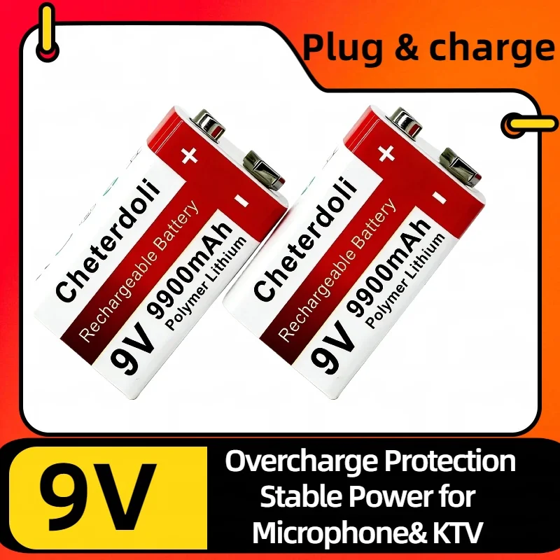 

Aleaivy 9V Rechargeable Li-ion Battery –9900mAh with USB Port & Overcharge Protection Stable Power for Microphone/KTV (1-10 Pcs)