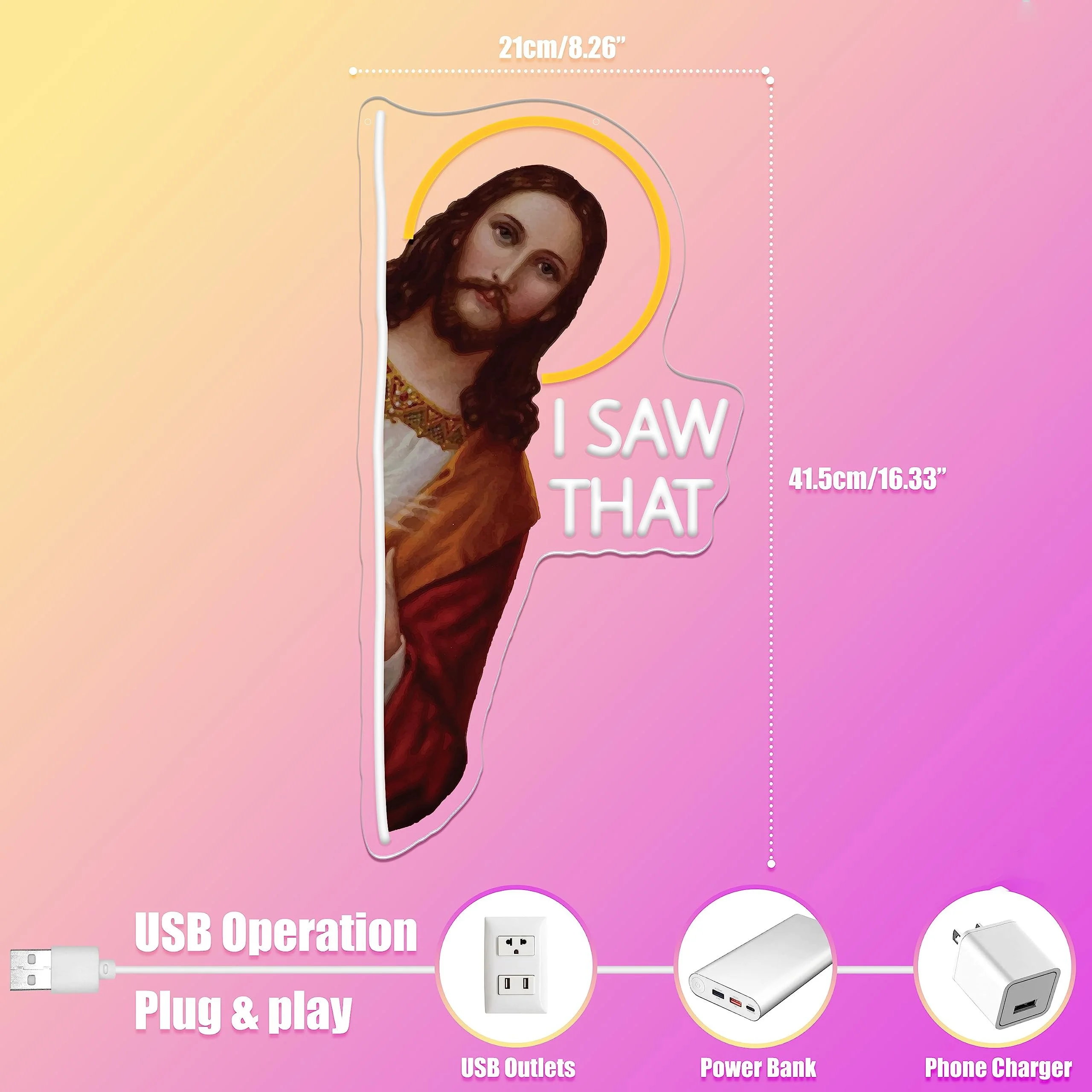 I Saw That Neon Sign God Neon Wall Decoration with Adjustable Brightness LED Light Room Living Room Decor Fun Gift for Friends