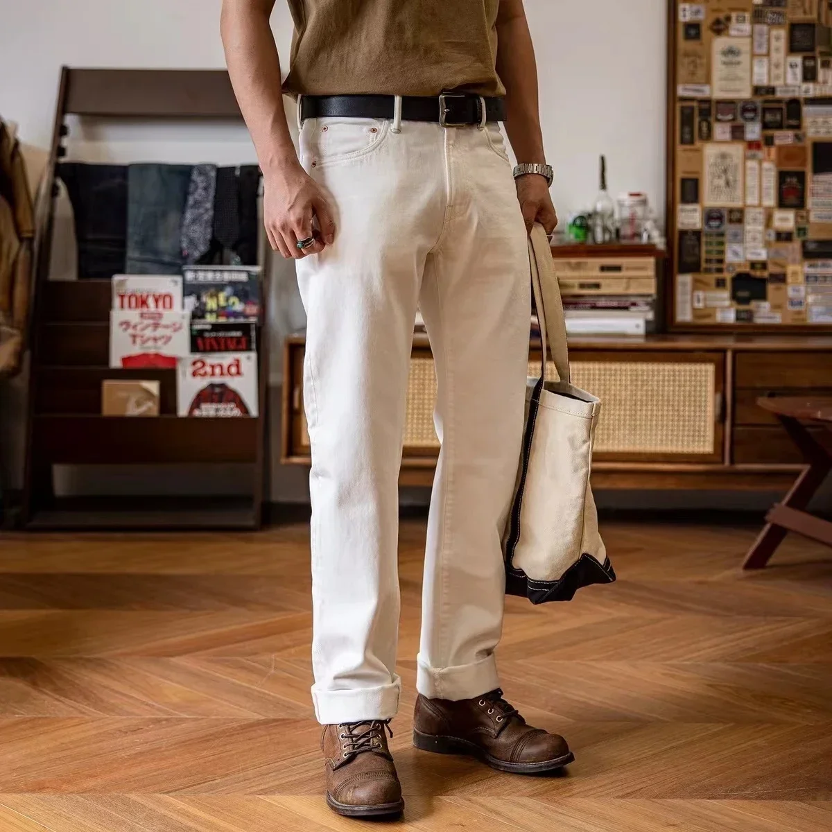 Red Tornado 710 White Regular Straight Selvedge Jeans Amekaji Denim Pants Men