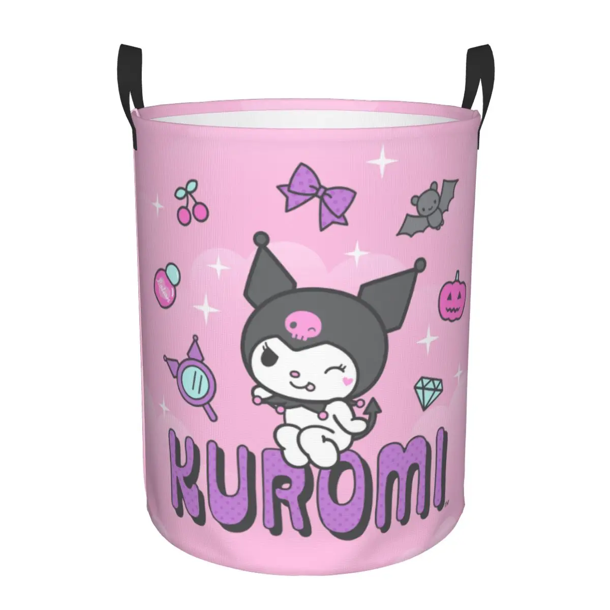 Custom Cartoon Kuromi Skull Laundry Basket Collapsible Cute Rabbit Anime Clothes Hamper for Nursery Kids Toys Storage Bag