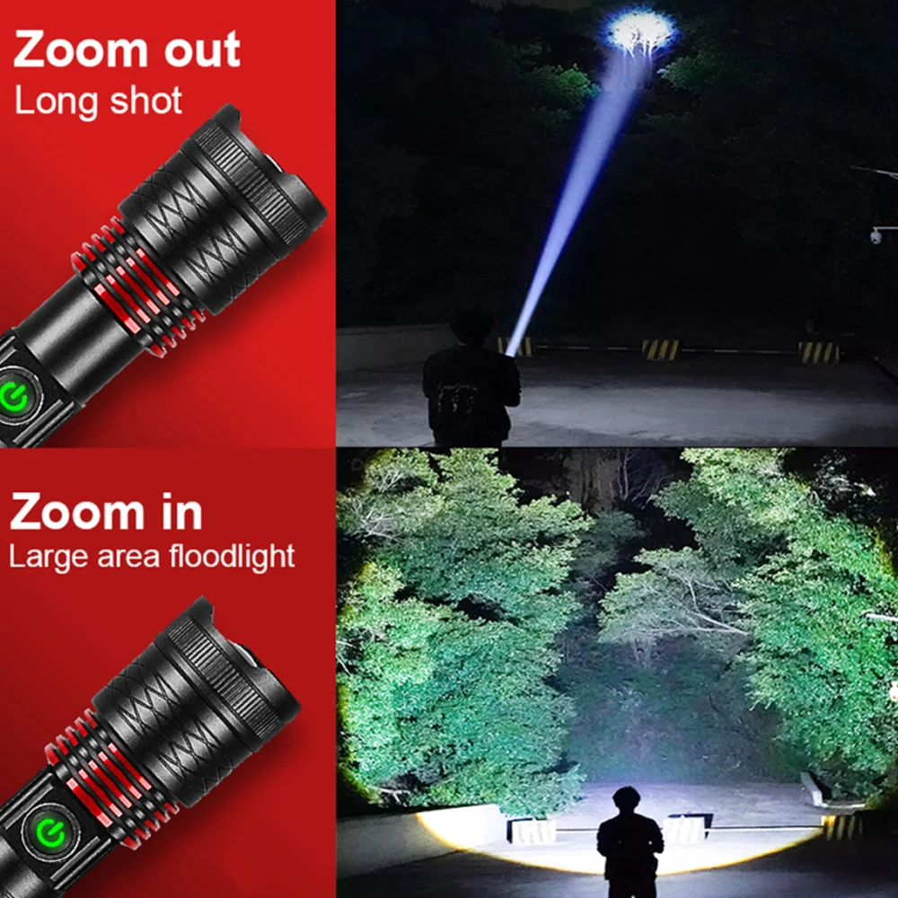 High Power Rechargeable Strong light LED Flashlights White Laser Lamp Beads aluminumalloy flashlight Super Bright LanternCamping