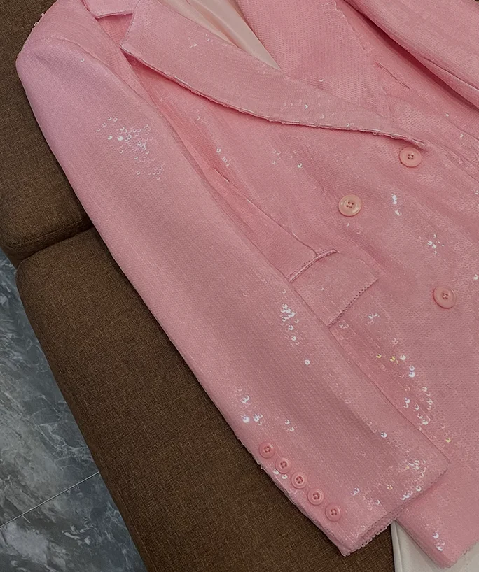 Blazer solido moda donna doppiopetto a maniche lunghe con paillettes brillanti di alta qualità