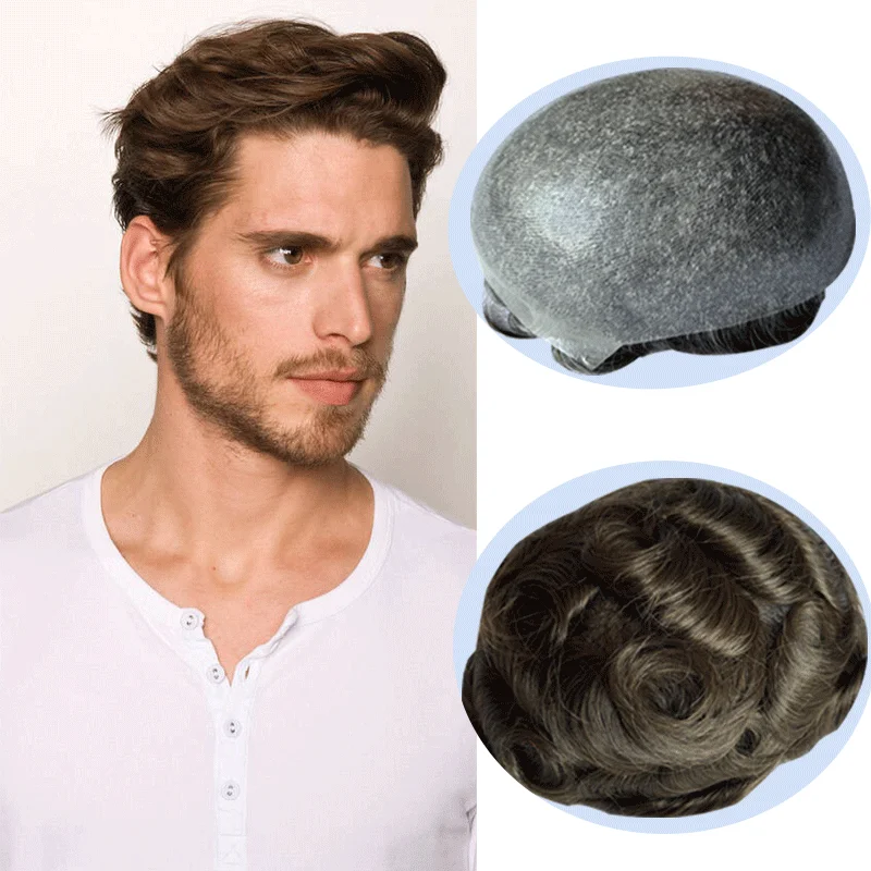 Natural Human Hair Prosthetic hight Density Hair Wig Male Capillary Pu Silicon Toupee Replacement System Hair Piece Wig for Men