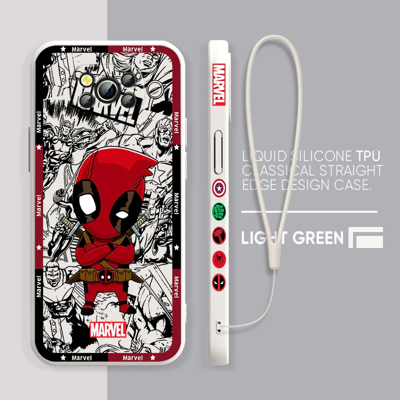 Marvel Deadpool Spiderman do Xiaomi Poco pokrowiec na X4 X3 F4 NFC M6 M5 M4 M3 GT S Pro 4G 5G etui na telefon z płynną lewą liną