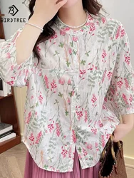 New Spring Cotton Casual Retro Shirt Women Half Sleeve Stand Neck Floral Top Girl OL Loose Sweet Blouses 2024 Summer T447117QM