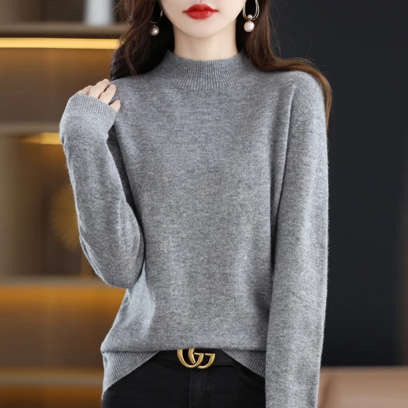 100% Pure Wool Half-neck Pullover In Autumn And Winter New Cashmere Sweater Women\'s Casual Knit Top Women\'s Coat 19 Colors