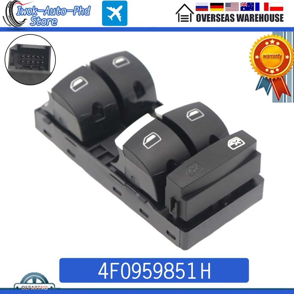 4F0959851H Electric Chrome Master Power Window Control Switch Button For Audi A3 8P A6 S6 RS6 C6 Q7 2004-2011 4F0959855B