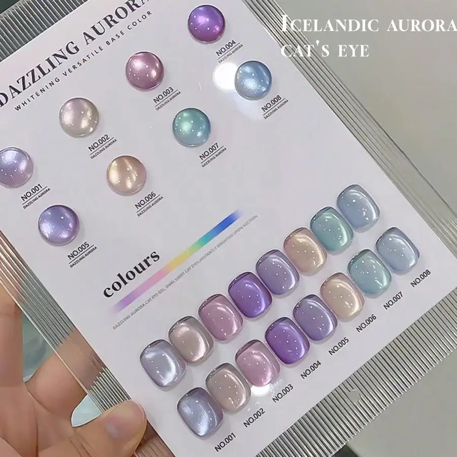 1-8Pcs 15ML Miss Comoy Iceland Aurora Magnetic Cat Eye Nail Gel, Ice Translucent Glass Bead Soak Off UV Gel For Salon & Home DIY