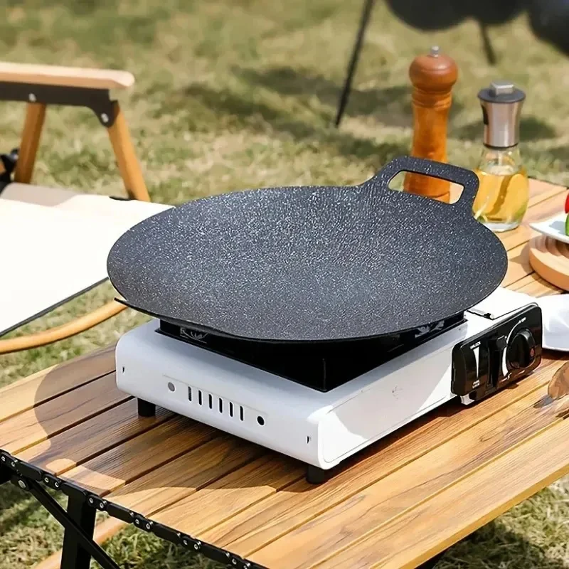 Sartén redonda antiadherente para asar al estilo coreano, sartén de hierro fundido con doble asa, sartén redonda para crepas, plancha para asar con asa.