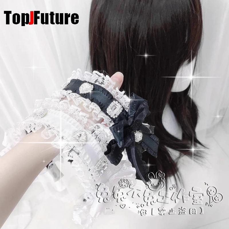 Subculture Y2K GIRL Women's Harajuku Steampunk Gothic Lolita Punk Dark lace Diamond bow fold black eadband hair band Accessory