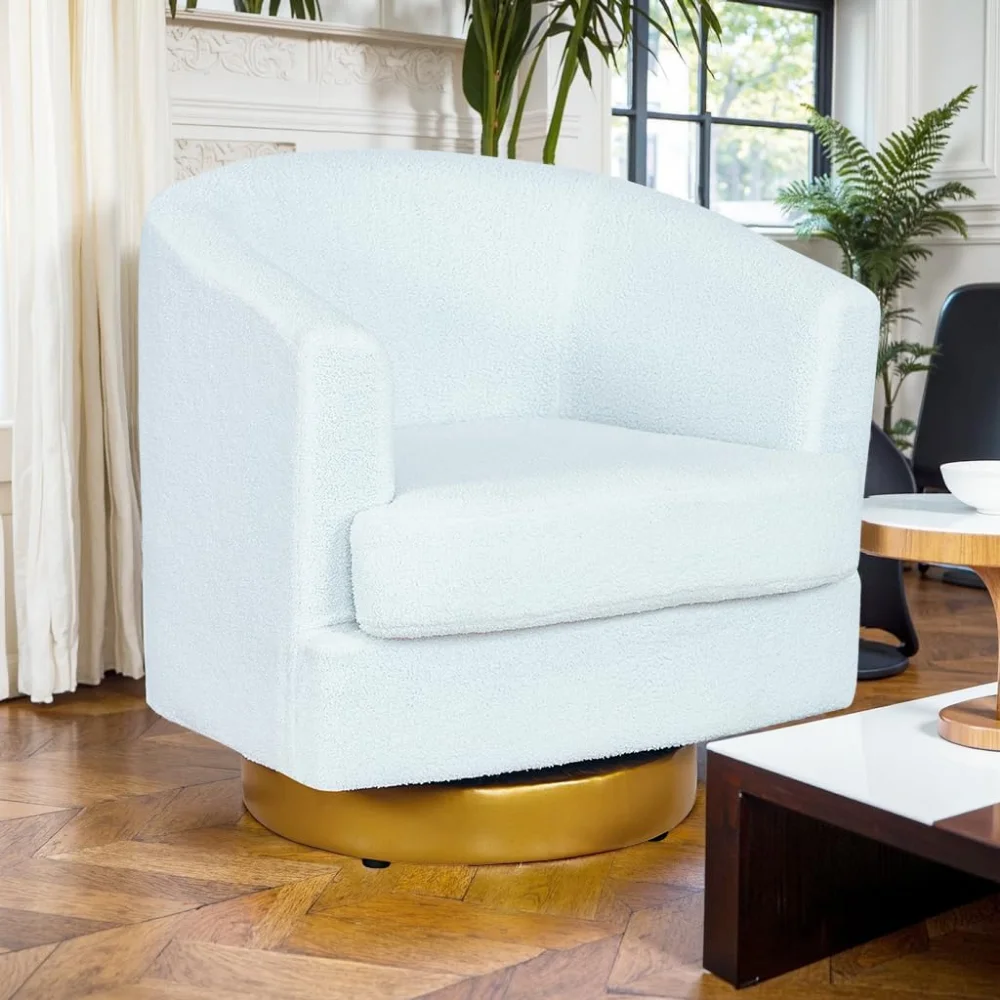 

Teddy Swivel Barrel Chairs Set of 2, Modern Round Accent Chairs with Wooden Base, 360-Degree Swivel Club Chair