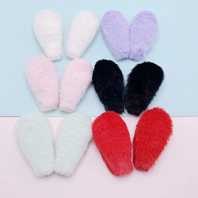 10 Pcs DIY Padded Appliques Plush Furry Hairpin Handmade Rabbit Ears Hair Barrettes Trendy Decor for Hair Clip