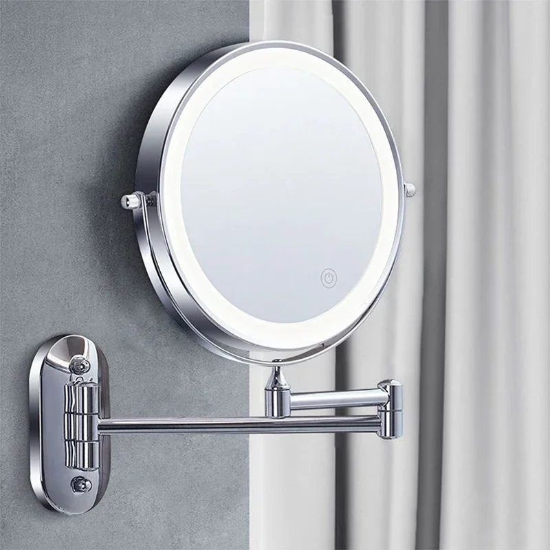 

8 inch Wall Mounted Makeup Mirror Chrome 3X-10X Magnifying 3 color LED light Double Side Bathroom Smart Shaving Cosmetic Mirrors