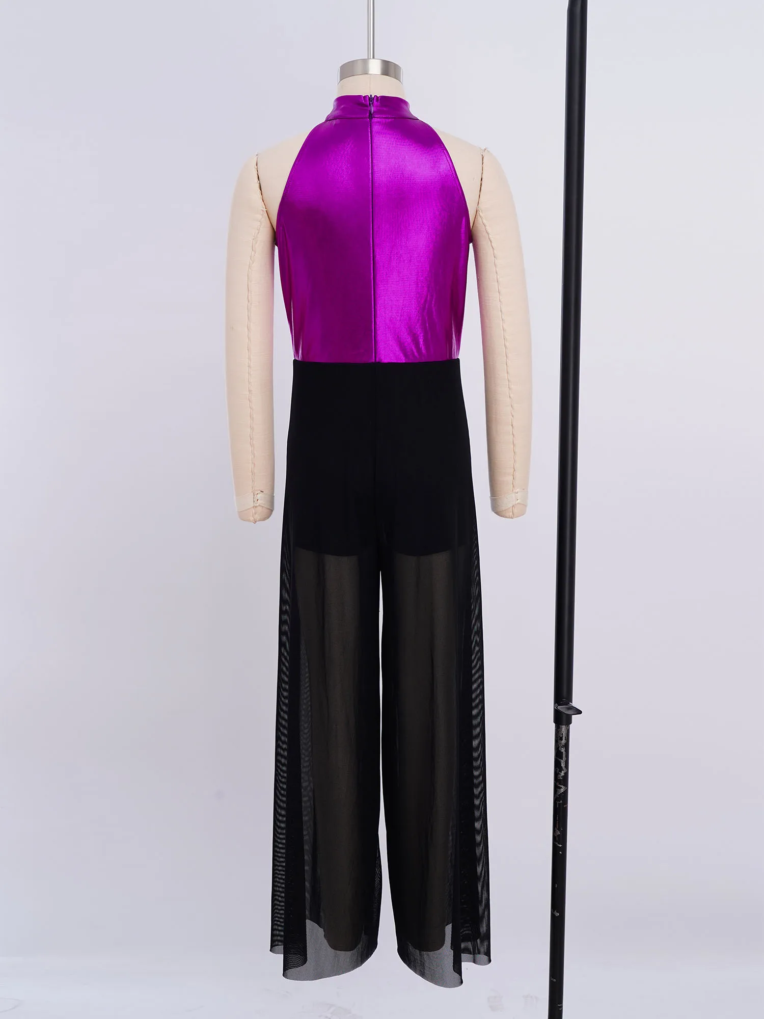 

Kids Girls Party Romper Jazz Dance Costume Latin Lyrical Ballroom Dancing Dancewear Jumpsuit Children's Metallic Wide Leg Pants