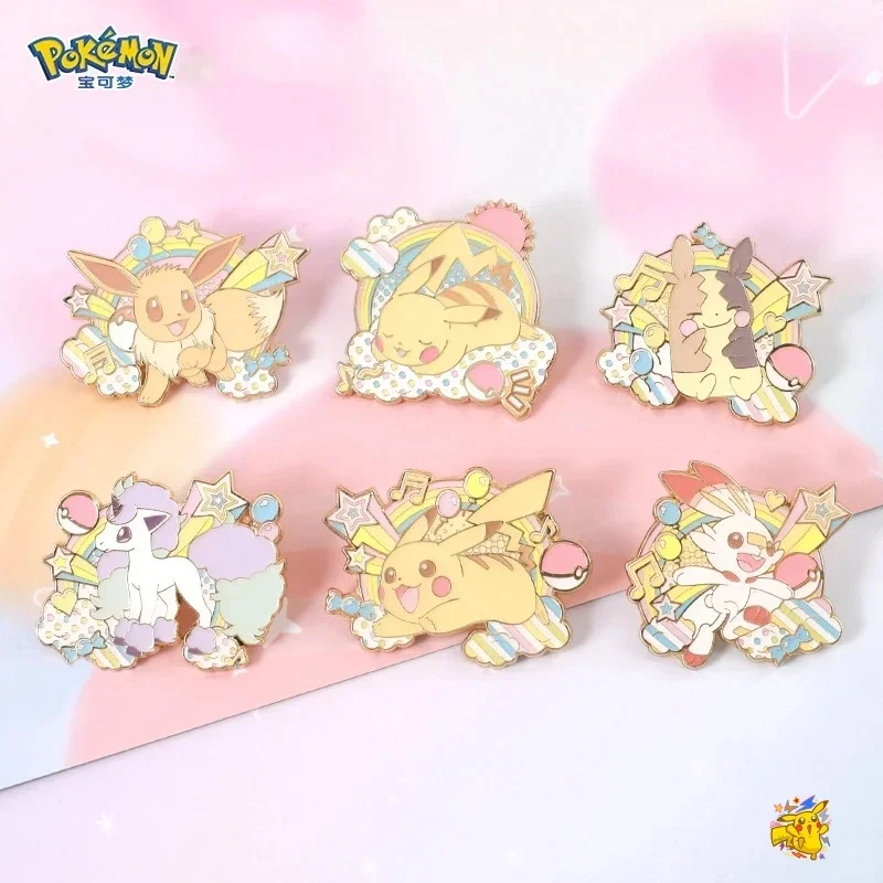 

Pokémon Cartoon Brooches Pink Kawaii Anime Figures Pikachu Eevee Ponyta Morpeko Scorbunny Jewelry Metal Badge Enamel Lapel Pins