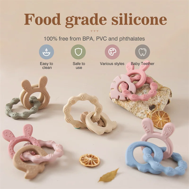 1Pcs Baby Silicone Teether Ring BPA Free Rattles Bracelet Food Grade Newborn Cute Octopus Shaped Health Care Teething Ring Toys