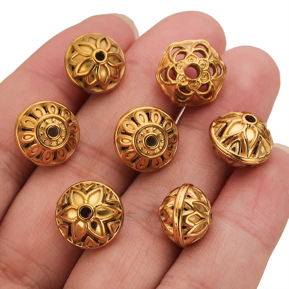 10pcs Stainless Steel Gold Color Hollow Round Nepalese Beads for Bracelets Spacer Beads Jewelry Making Supplies Diy Accessories view 2