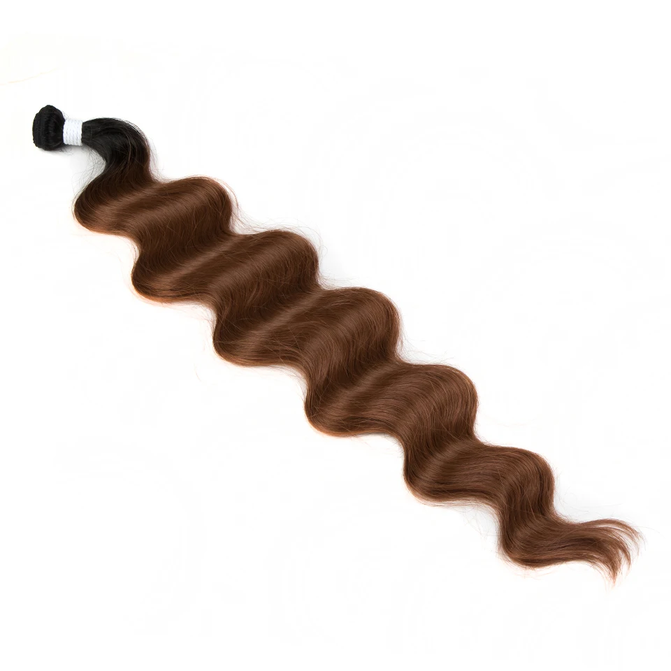 FASHION IDOL 26 Inch Body Wave Ponytail Hair Bundles Synthetic Hair Weave Ombre Brown 100g High Temperature Fiber Hair Extension