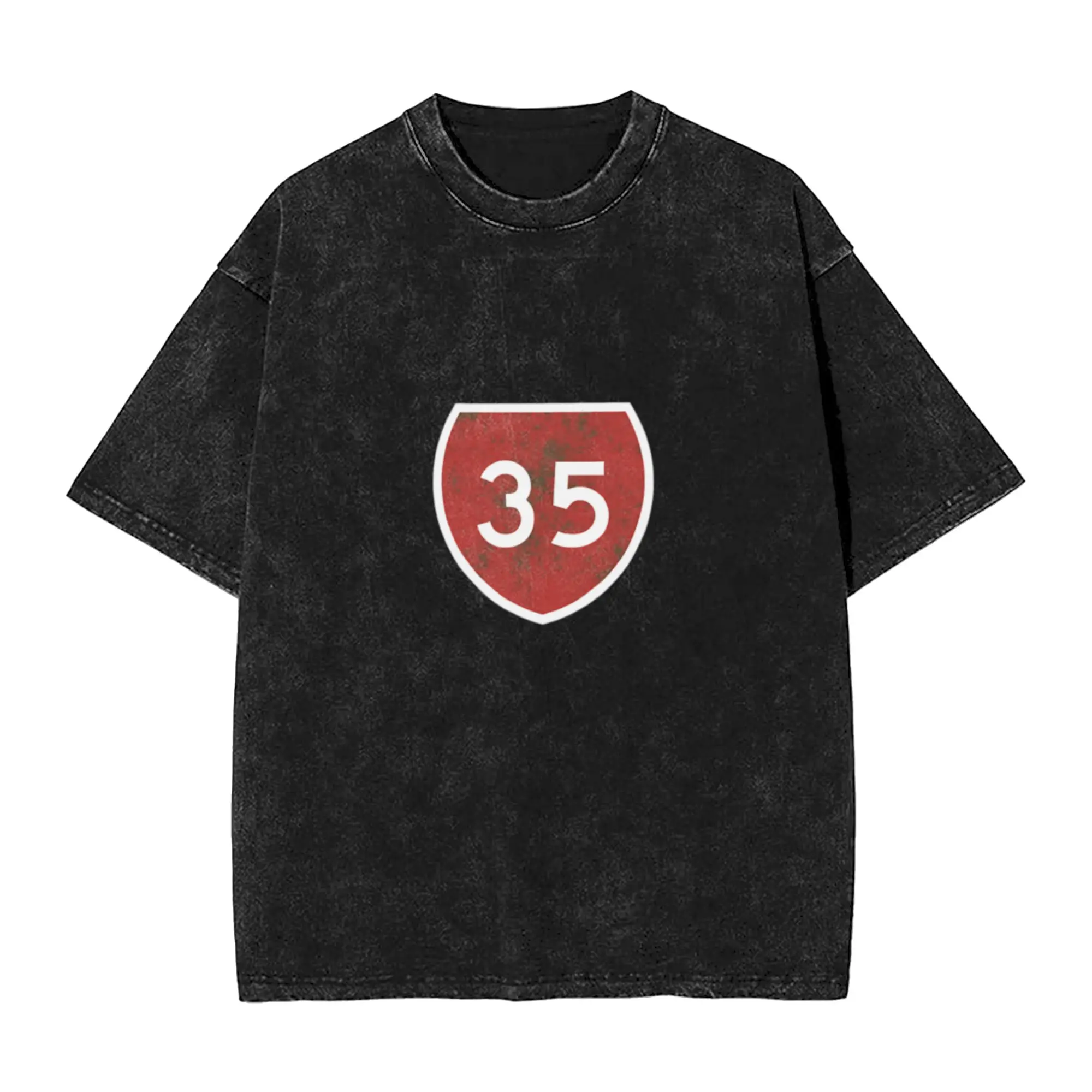State Highway 35 sign with grunge look Unique Chic A Washed T Shirt Men's Women's Oversized Cotton Tees Tops