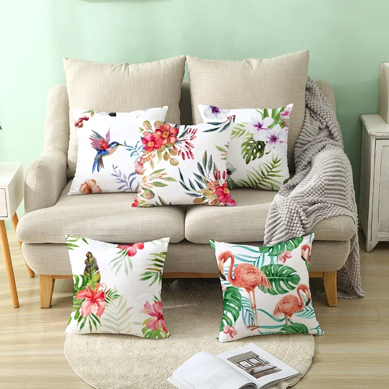 2024 Summer Nordic Tropical Style Plants Animals Print Pillow Case for Sofa Home Decor Polyester Cushion Cover Designer Hogar