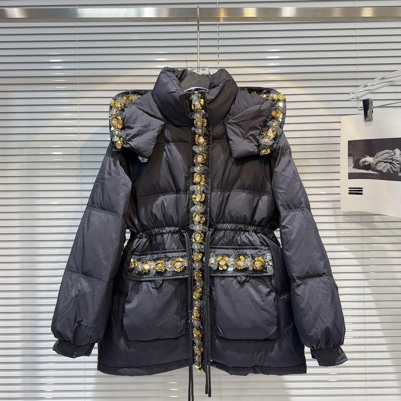 الشتاء مقنعين الترتر الدافئة أسفل سترة الإناث الرباط رشاقته باركر القطن أبلى المرأة الأبيض بطة أسفل جيب جاكيت زيبرا #1