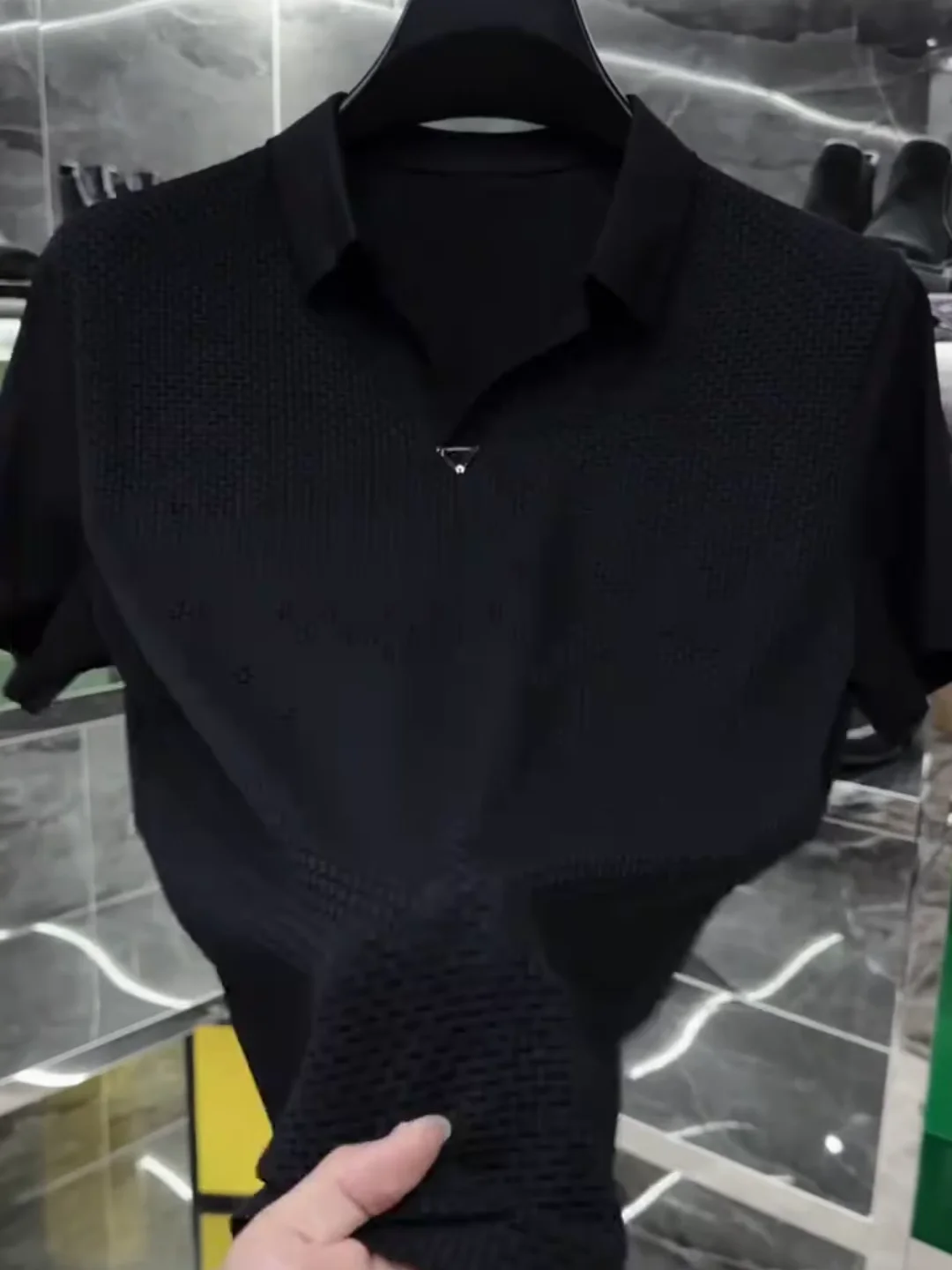 

Мужская дышащая футболка Ele: летняя новинка, европейский стиль, эластичная, с отложным воротником, универсальная, приталенная, для повседневной носки.