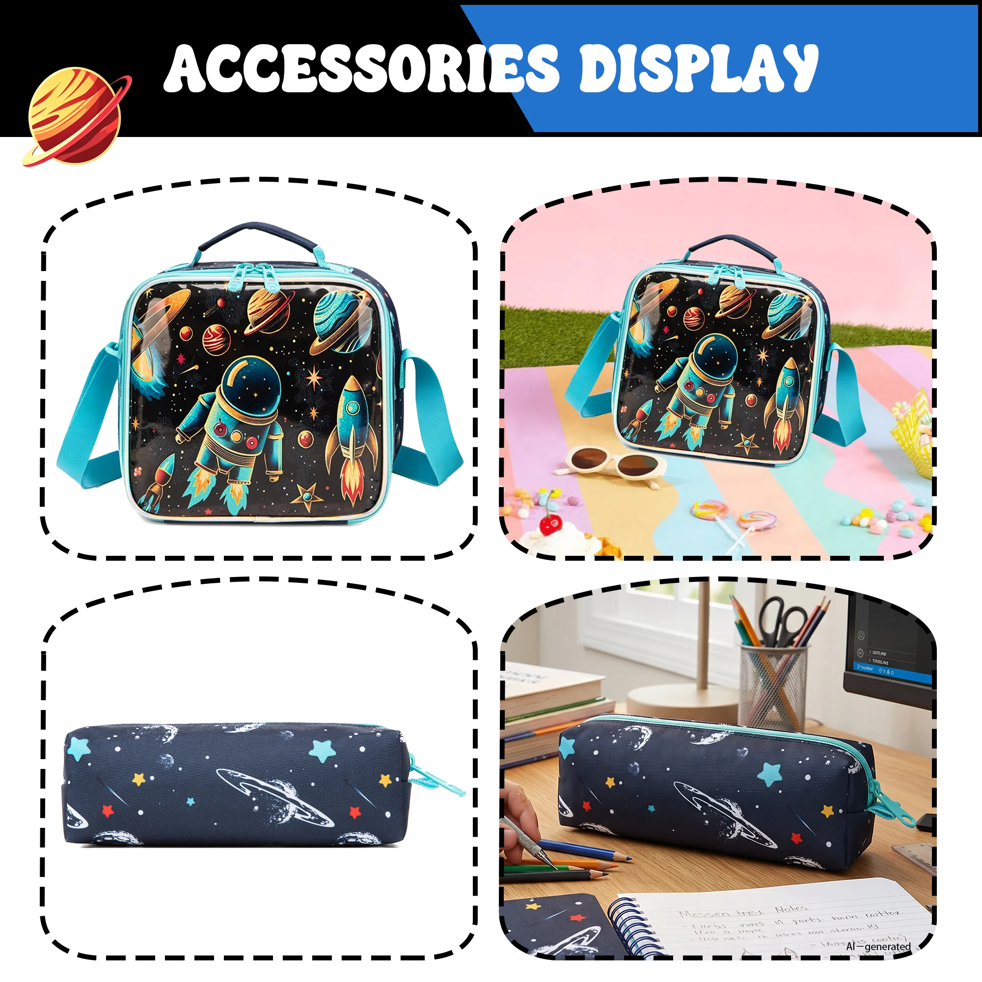 Boys Backpack Set with Lunch Bag & Pencil Case, School Backpack for Elementary & Middle School Boys, Casual Travel Daypack view 2