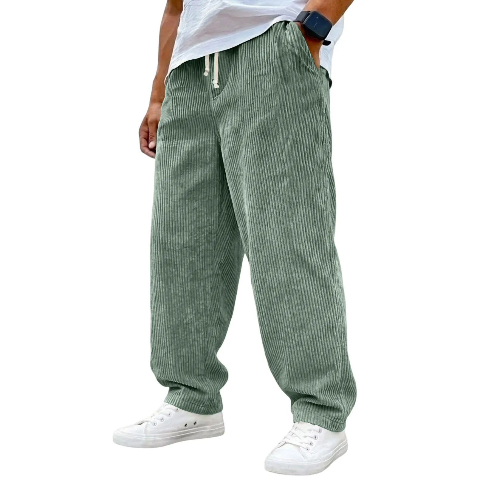 

Men's Elastic Drawstring Waist Relaxed Baggy Jogger Pants Loose Full Length Cuffed Ankle Casual Trousers for Daily Streetwear