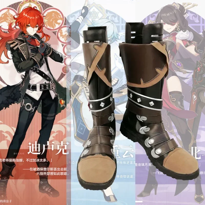 COSSUN Anime! Genshin Impact Beidou Chongyun Diluc Cosplay Schuhe Mode Die hochwertigen Rollenspielstiefel Damen/Herren Größe 35-4