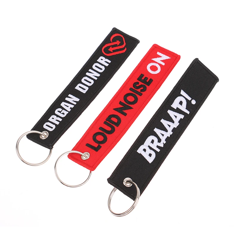 Motorcycle Keychain Car Embroidery Key Chain Gifts Tag Key Fobs Holder Loud Noise Loud Pipes Team Save Lives Keychain