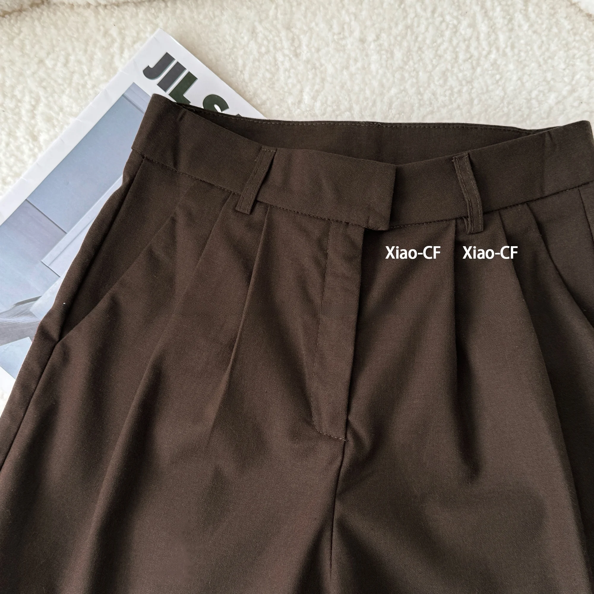 

Коричневые повседневные женские брюки трапециевидной формы с высокой талией в стиле ретро, брюки пять четвертей, широкие брюки, летняя мода