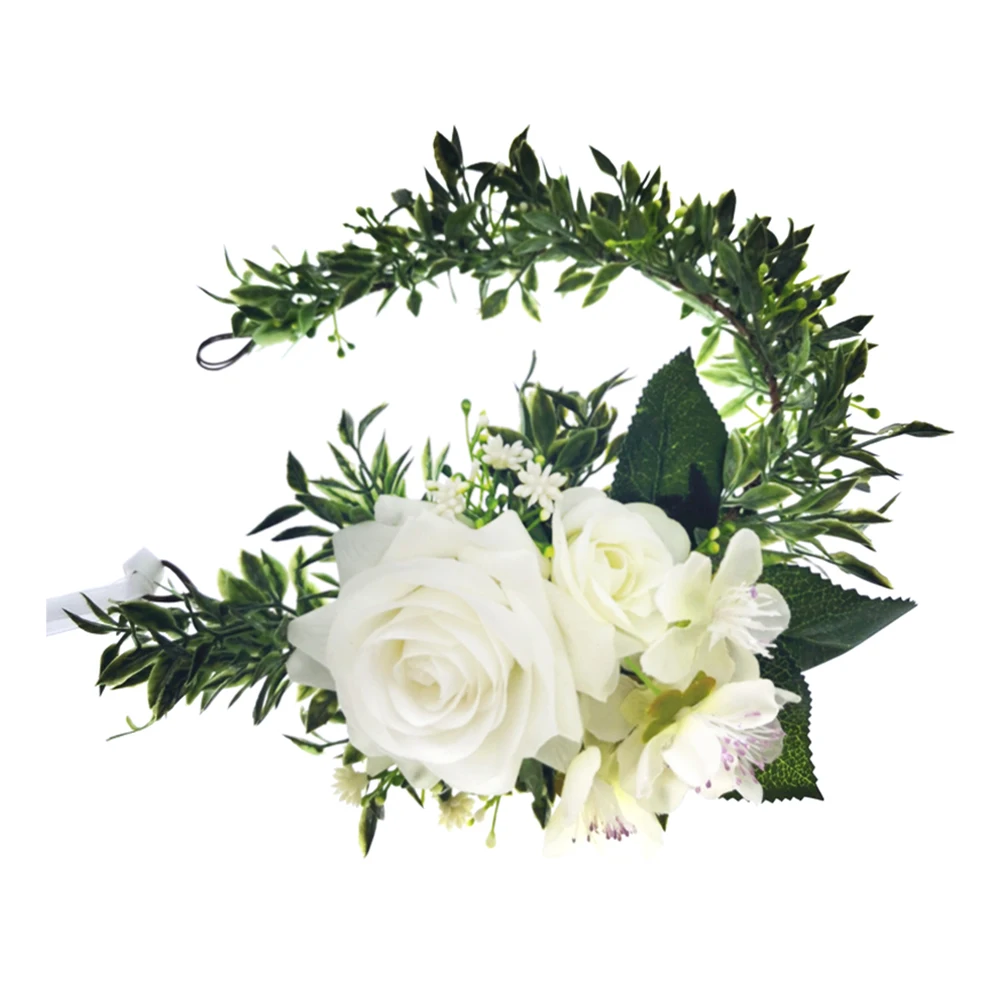 

Rose White Bridal Hair Accessories Women Flower Headb Adjustable Wreath Crowns for Girls Wedding Honeymoon Stage Garden Bohemian