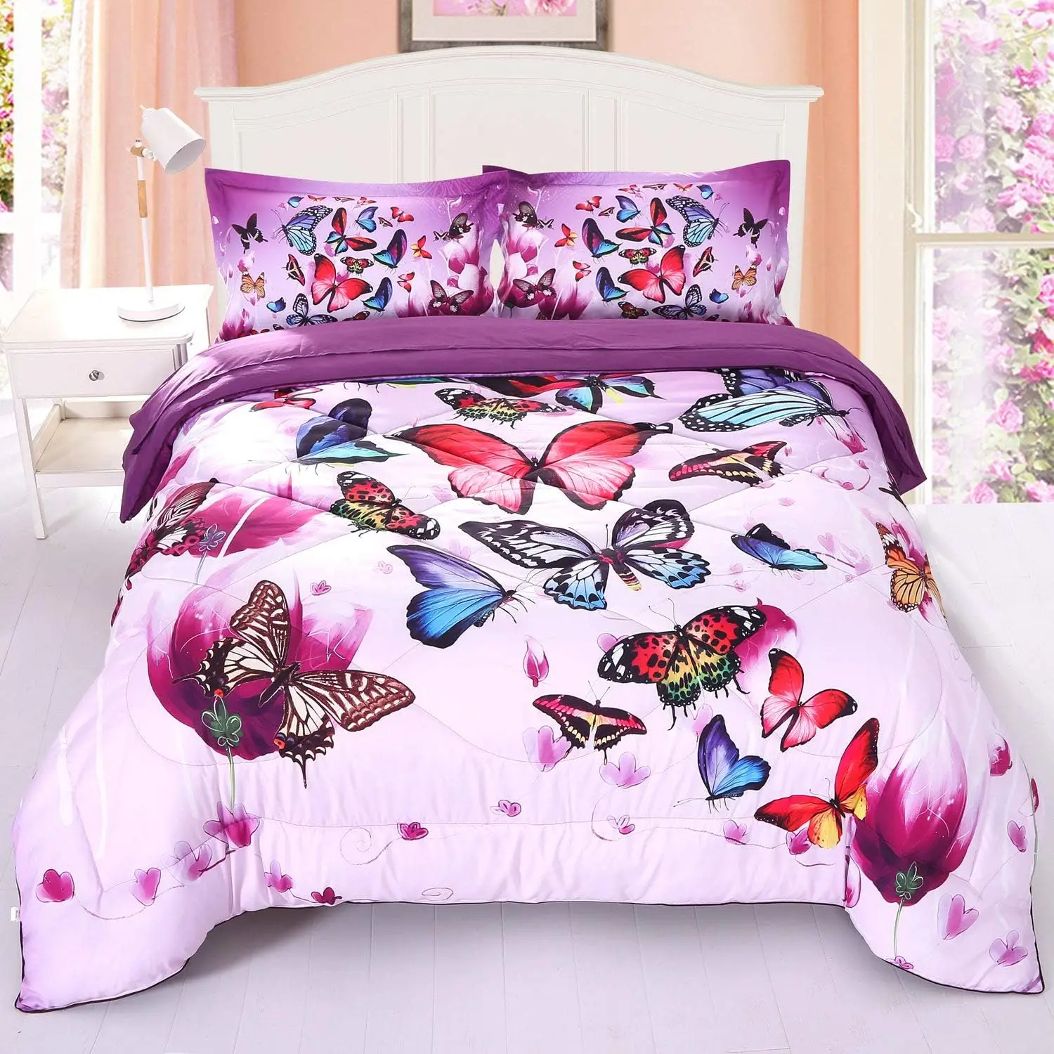 

Butterfly Twin Comforter Set For Girls Bedding Set Pink 5 Piece Butterfly Bed In A Bag Purple Butterfly Twin Bed Bedding Set