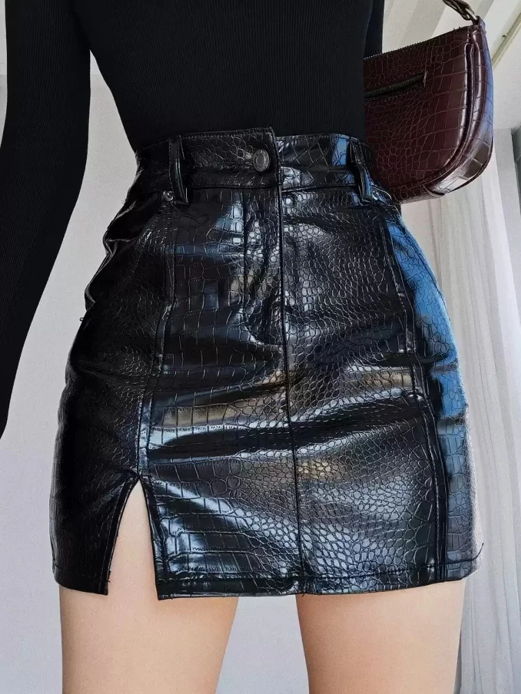 Women Dark Brown Leather A-Line Skirt Y2K Gyaru Vintage Harajuku Mini Skirts Korean Style High Waist Skirt for Women Summer 2027