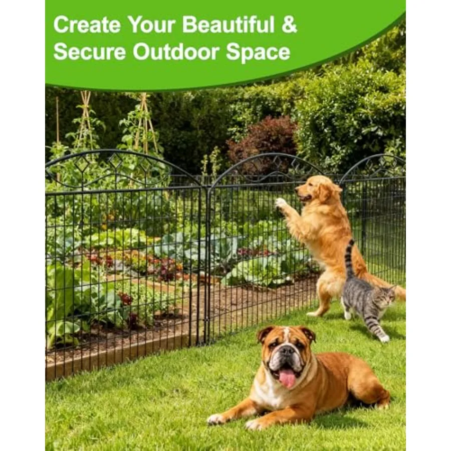 48in Extra Tall Garden Fence 10-Panel Metal Animal Barrier 24ft Long No Dig Temporary Fencing for Yard Reusable Defense for Big
