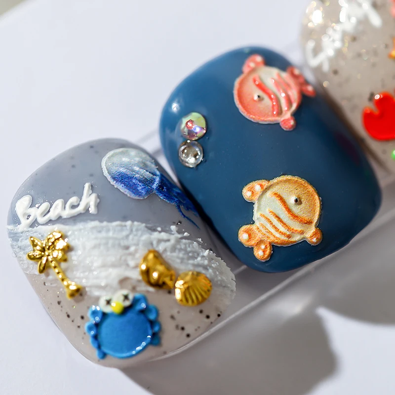 summer beach nail sticker high quality 5D soft embossed design self-adhesive manicure decorative stickers jellyfish nail sticker