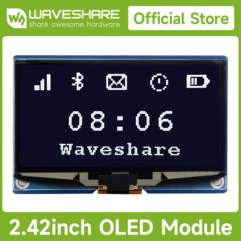 

Waveshare 2.42inch OLED Display Module, 128×64 Resolution, SPI / I2C for Raspberry Pi, Arduino, STM32, ESP32, Jetson Nano