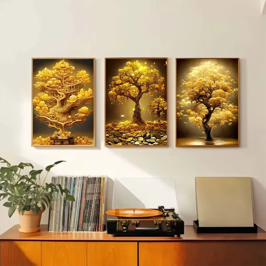 Money Tree Canvas Print Wall Art Golden Fortune Tree Painting, Unframed Canvas Decor Living Room Bedroom Home Art - view 2