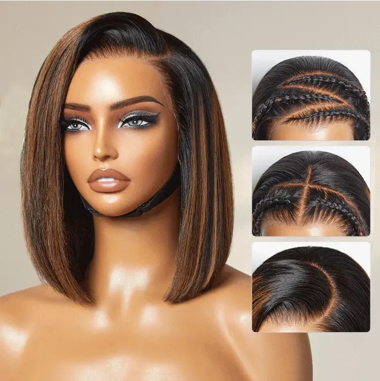 

4/27 Highlight Bob Wigs Human Hair Ombre Highlight Bob Lace Front Wigs Human Hair Pre Plucked With Baby Hair 13X4 HD Lace Front