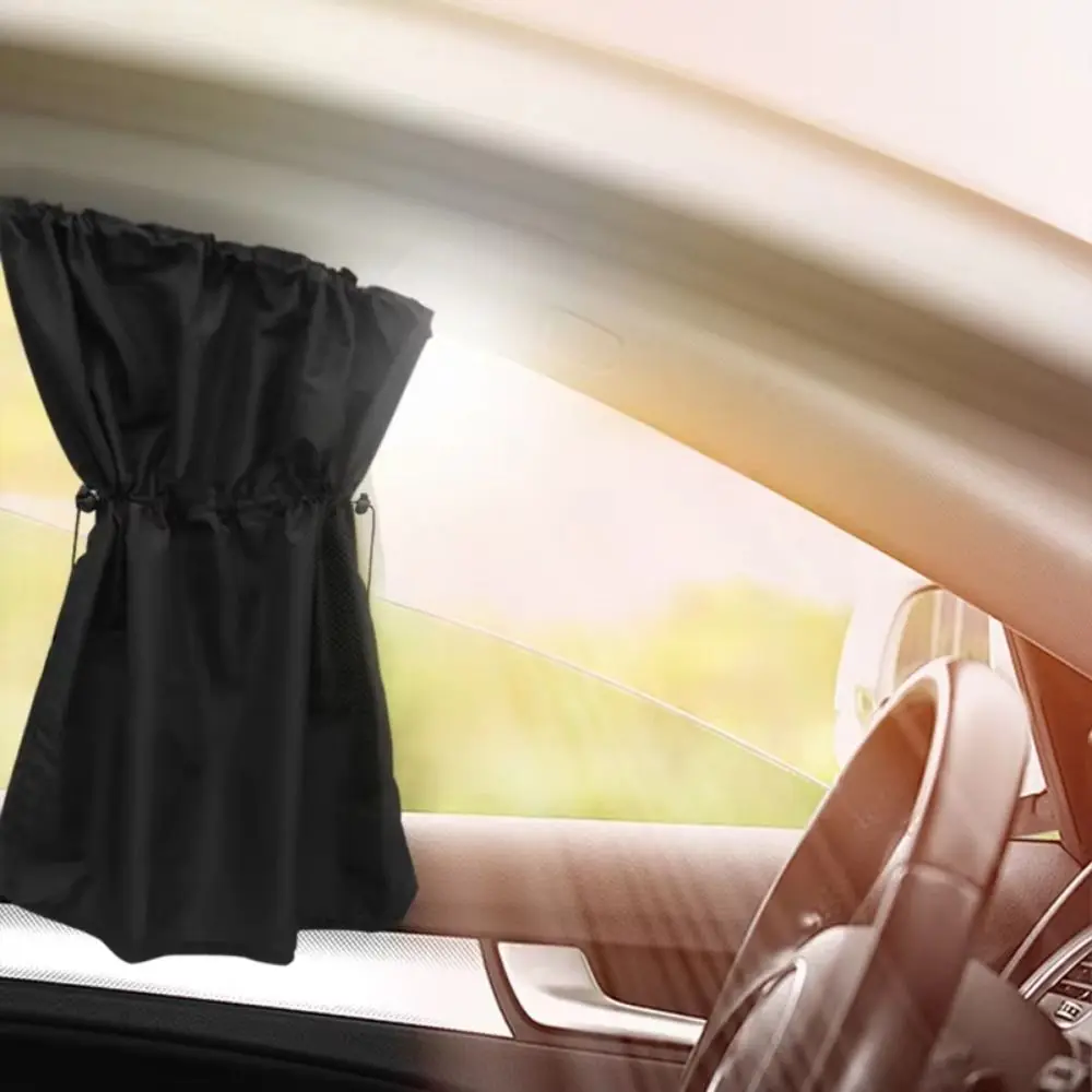 

2Pcs With Suction Cup Car Curtain Heat Insulation Hanging Type Car Sunshade Sun Protection Side Window Curtain