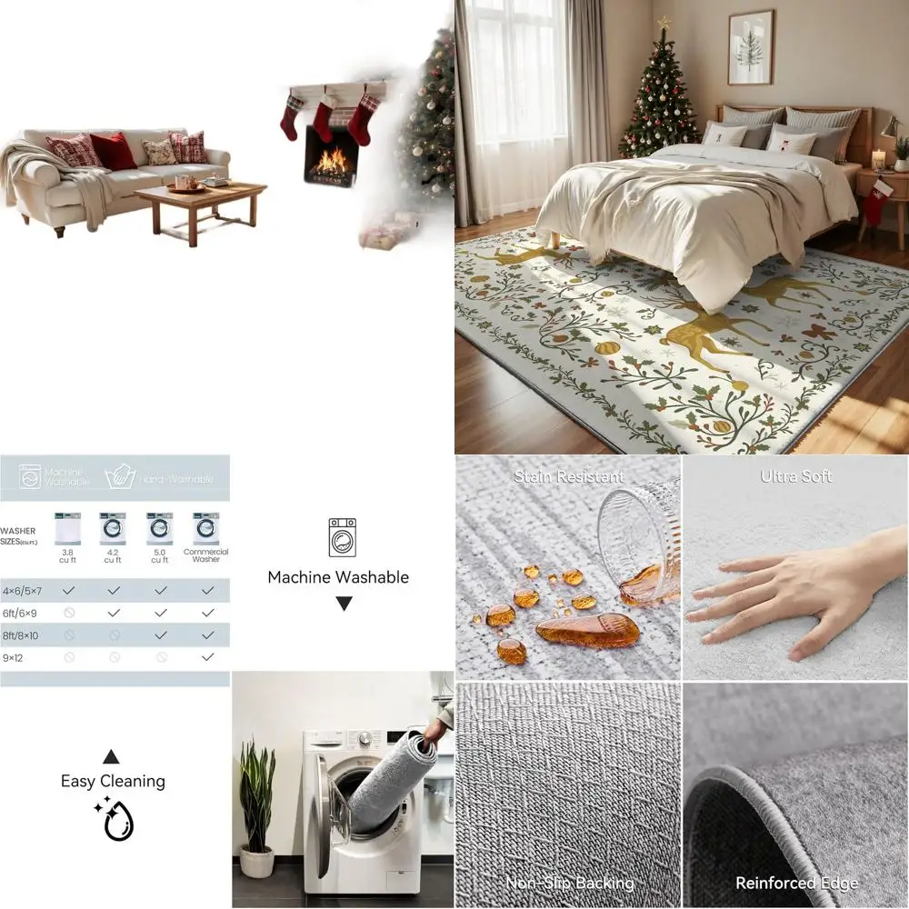 

Рождественский коврик с оленем 8x10, мягкий и машинная стирка, нескользящий, не осыпающийся, прочный для гостиной, спальни, столовых