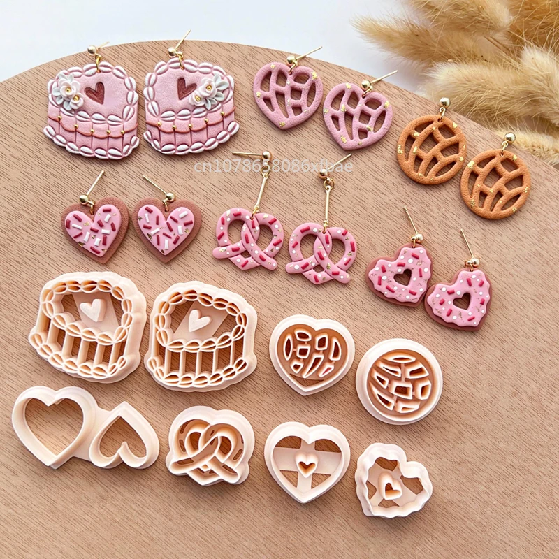 Valentine\'s Days Polymer Clay Cutters Heart Shaped Cookie Pottery Clay Mold Cute Earrins Dangle Concha Cake Pretzel Making Tools
